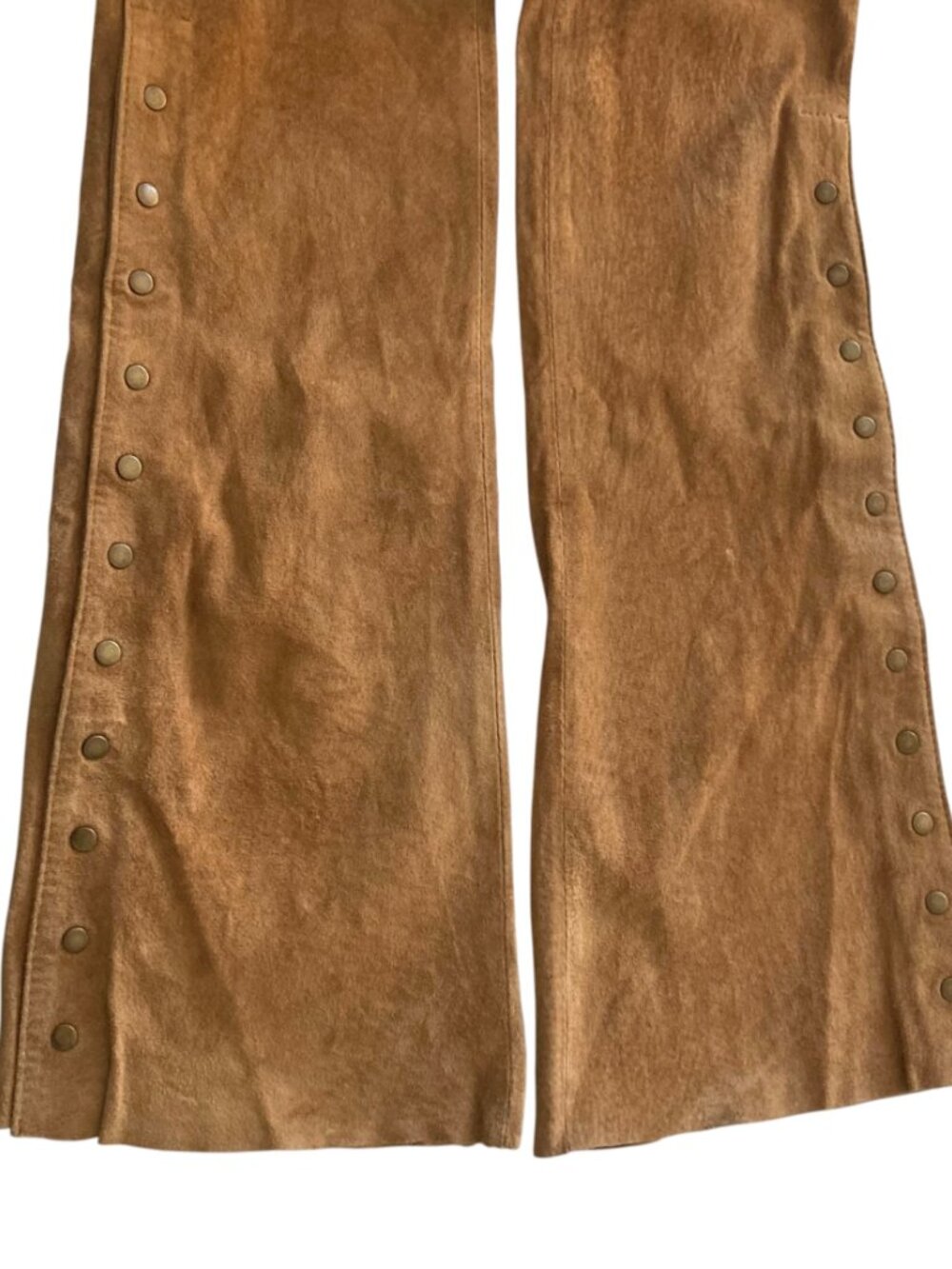 Vintage Arden B Suede Flared Snap Leg Low Rise Pants Fringed Belt Boho Western - Picture 6 of 9